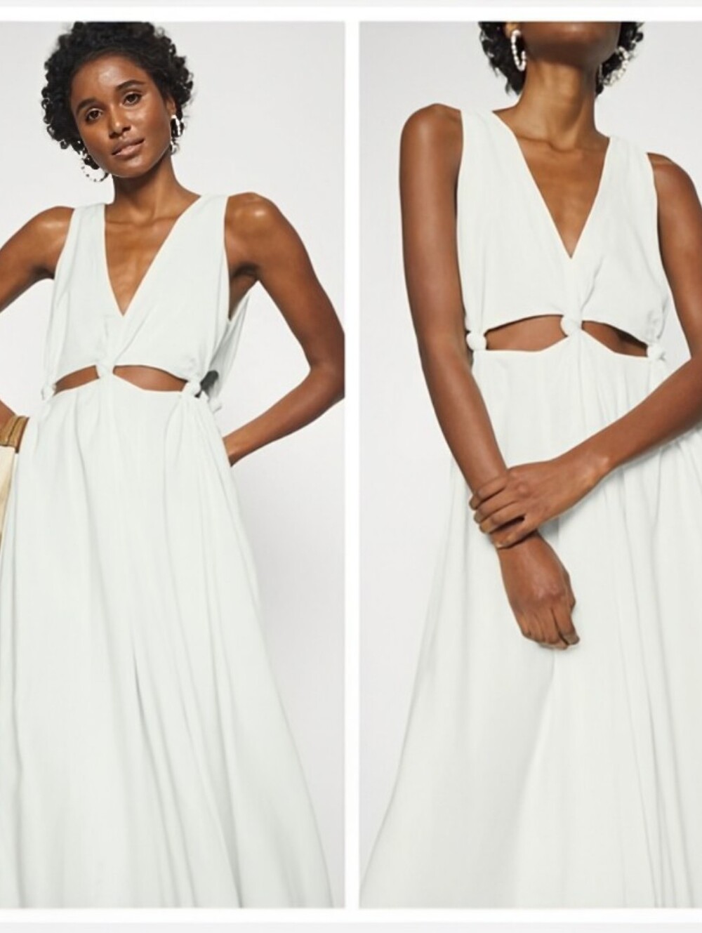 FARM Rio Ivory Off White Linen Knotted Cut Out V-Neck Sleeveless Midi Dress M - Picture 13 of 13
